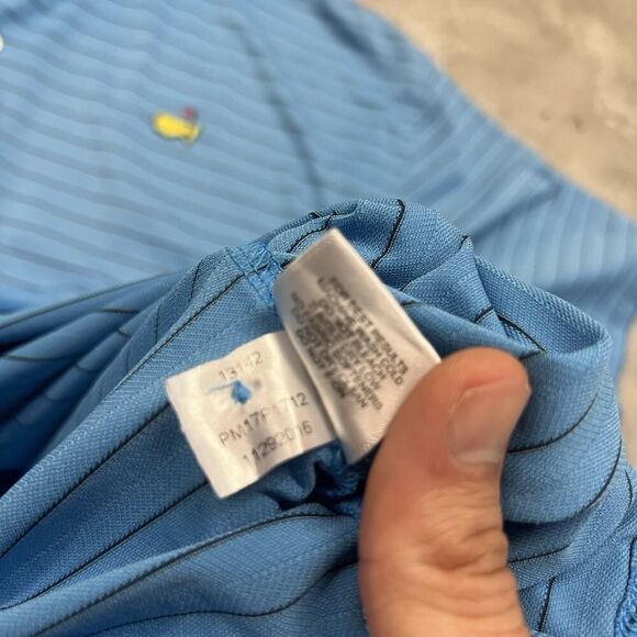 Masters Peter Millar Polo Shirt Mens XL Blue Striped Golf Tech Performance READ - Picture 9 of 9